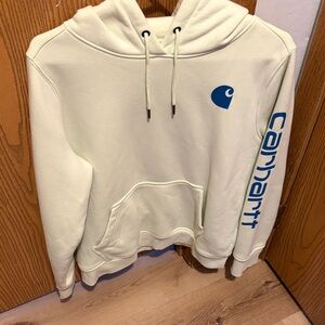 Carhartt Cream Hoodie with Blue Logo